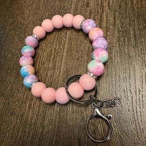 Pink and Multicolor Silicon Beaded Keychain Bracelet